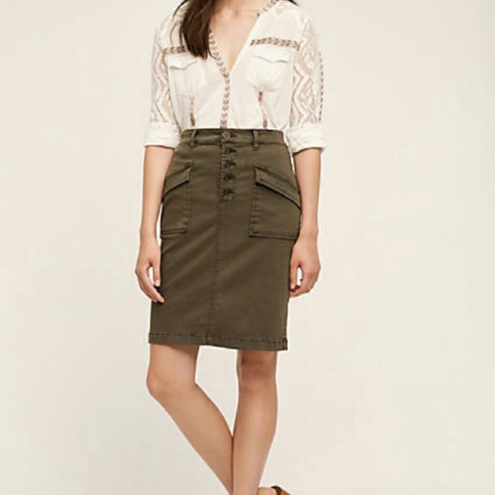 Anthropologie Pilcro pencil military green skirt